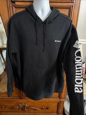 Columbia Black Pullover Hoodie with White Sleeve Logo